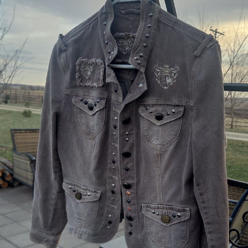 Studded Gray/Brown Denim Jacket